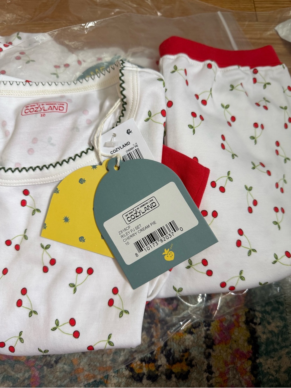 Cozyland Kids Cherry Print Pajama Set - Cream & Red